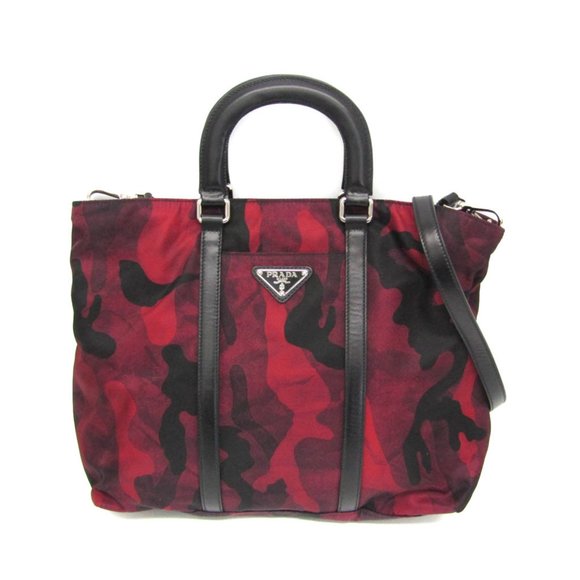 Prada Tessuto Camouflage Pattern BN2791 Women's Nylon,Leather Shoulder Bag Red C - Picture 1 of 10